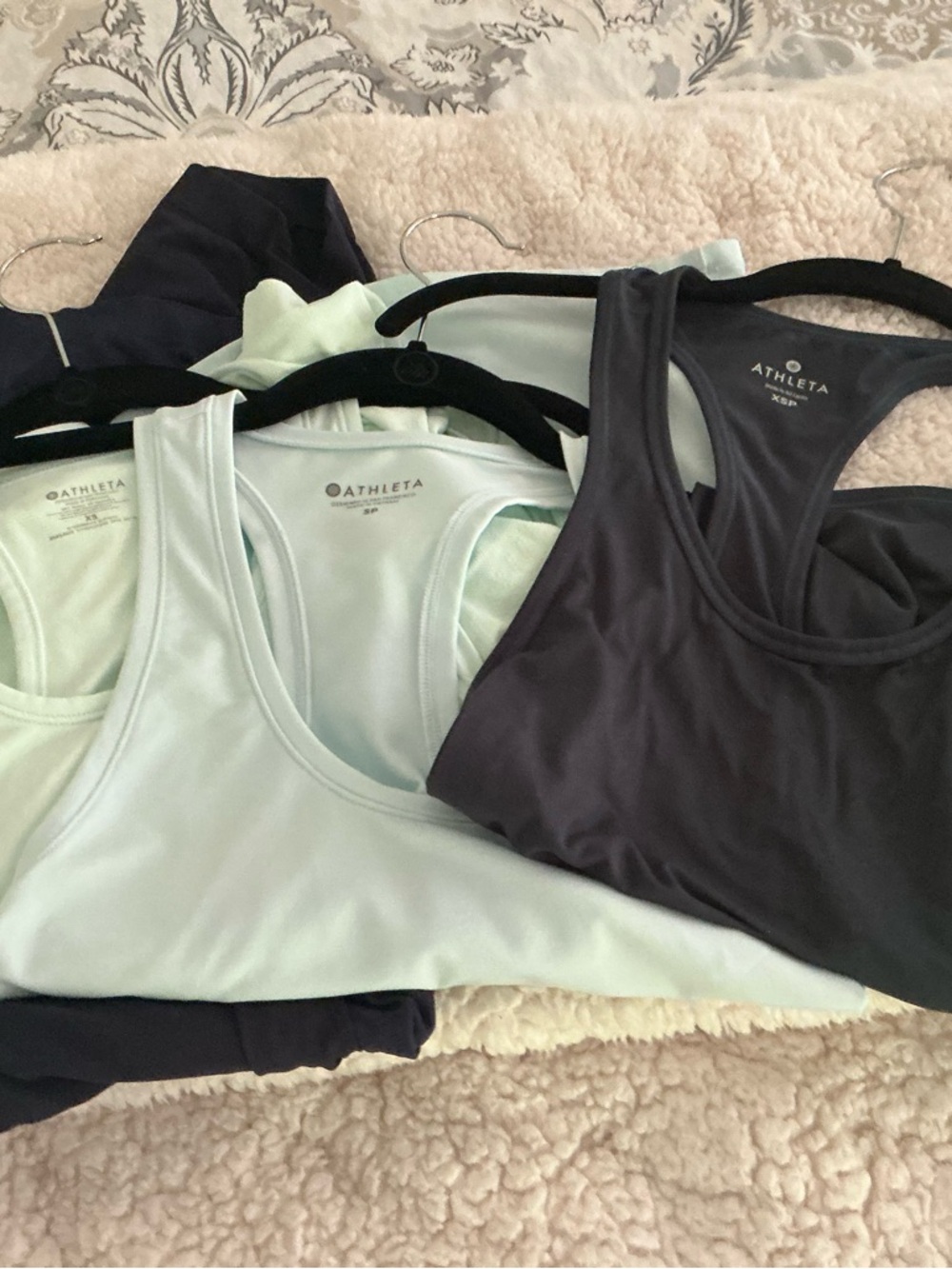 Athleta Racerback Tank Tops in Mint, Navy and Dark Green. 3 tanks for $30.
